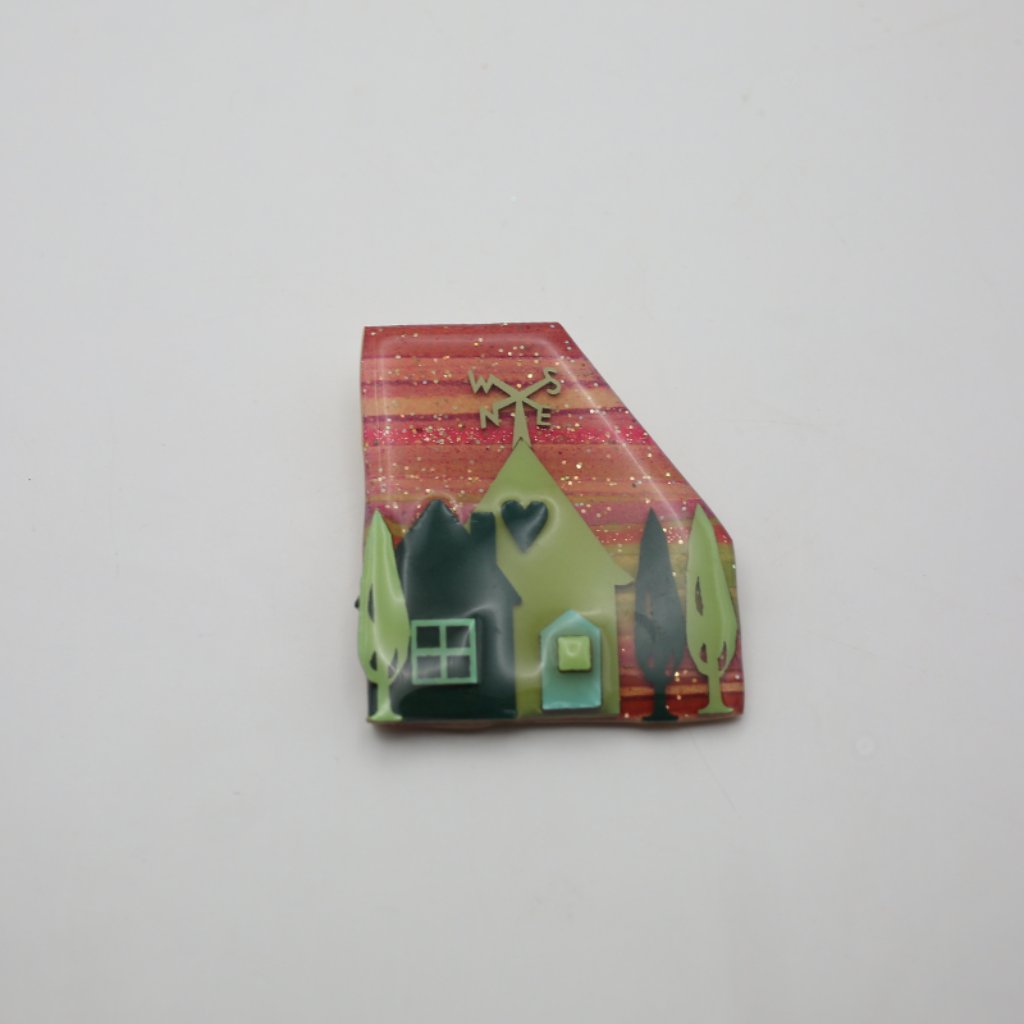 Vintage Red And Green Farmhouse House Pin By Lucinda Brooch Jewelry 24$